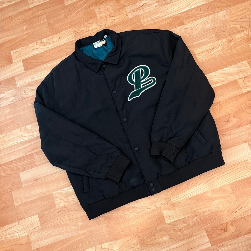 Puma Team Coach Jacket Mens XL Black Chenille Patch Quilted Padded 539175-01